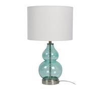 Relaxdays Lámpara de Mesa con Base de Cristal y Pantalla de Tela, E14, 44x26 cm, lámpara de Noche Blanca y Azul