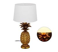 Relaxdays Lámpara de mesa con forma de piña, Pantalla textil, E27, Decorativa, 54 x 30 cm, 1 Ud., Dorada