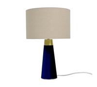 Relaxdays Lámpara de Mesa con Pantalla de Lino y Base de Terciopelo, E27, 47x40x40 cm, Beige/Azul