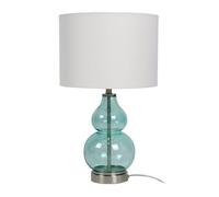 Relaxdays Lámpara de Mesa con Base de Cristal y Pantalla de Tela, E14, 44x26 cm, lámpara de Noche Blanca y Azul