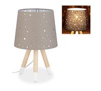 Relaxdays Lámpara de mesa infantil, Para niños & niñas, E14, Redonda, 40 cm, Estrellas, Gris