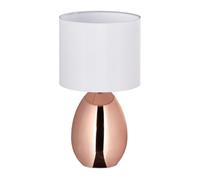 Relaxdays Lámpara de mesa metal y tela blanco,cobre