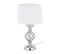 Relaxdays Lámpara Mesa Táctil, Luz Mesita Noche Moderna 3 Niveles Intensidad, 43,5 x 25 cm, Rosca E14, Plateado y Blanco