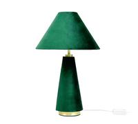 Relaxdays Lámpara de mesa, pantalla terciopelo y base metal, E14, 47x30 cm, dormitorio, verde oscuro/dorado