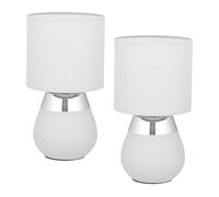 Relaxdays Lámpara de Mesa, Set 2, Base Metal, Pantalla Tela, E14, 32x18 cm, Lamparita Noche con Cable, Gris/Plateado, 30% Poliéster