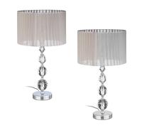Relaxdays Lámpara de Mesa, Set 2, Pie Cristal, Pantalla Tela, E27, 53x29,5cm, Lamparita Noche, Efecto Vidrio, Gris/Plata, 60% Poliéster