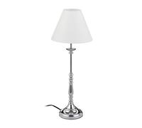 Relaxdays Lámpara de mesa vintage, Pantalla de tela, Plateado & Blanco | Cromado, Decorativa, E14, 55 x 21 cm