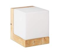 Relaxdays Lámpara de pared, Foco de pared, Agradable, E27, Cristal mate, Madera, Blanco & Marrón, 15x12x15 cm