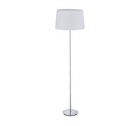 Relaxdays Lámpara Pie Cromado con Pantalla Textil Ø 40 cm, Luz Pie 148,5 cm Salón, Lámpara Pedestal E27, Blanco