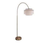 Relaxdays Lámpara de pie Curva metálica con Pantalla de Tela E27, salón y Dormitorio, Blanca/Oro 180 x 94,5 x 40 cm