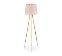 Relaxdays Lámpara de Pie Infantil, Trípode, E27, con Cable, Pantalla Tela Estrellas, 3 Patas Madera, 147 cm Alto, Rosa