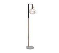 Relaxdays Lámpara de pie, Pantalla con forma de diamante, Soporte de mármol, E27, 149x24,5x29 cm, Cobre/Negro/Blanco