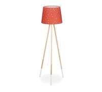 Relaxdays Lámpara de pie para habitación infantil, E27, con cable, pantalla de lámpara, diseño de estrella, trípode y tela, madera, 147 cm de alto, color rojo