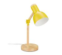 Relaxdays Lámpara para Escritorio, Luz Mesita Ajustable Retro, Madera y Metal, Rosca E14, 45,5 x 14,5 cm, Amarillo