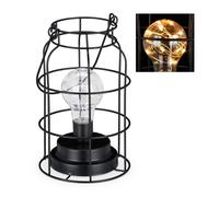 Relaxdays Lámpara de sobremesa LED industrial negro,transparente