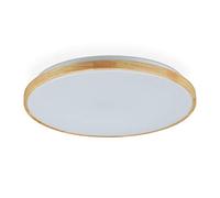Relaxdays Lámpara de Techo de Madera, Redonda, 28 ledes, para salón, Dormitorio, Pasillo, Moderna, 42 W, diámetro de 50 cm, Color Natural/Blanco, plástico 50%