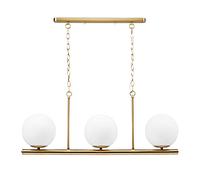 Relaxdays Lámpara de techo GLOBI, Comedor, Tres focos, Hierro & Cristal opalino, 1 Ud., E14, 81,5 x 91,5 x 19 cm, Dorado