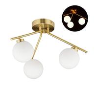Relaxdays Lámpara de techo GLOBI, Tres focos, G9, Esferas de cristal opalino, 24,5 x 36 cm, Dorado