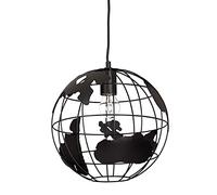 Relaxdays Lámpara de techo, Globo terráqueo, Diseño, Ajustable, Metal, Negro, diámetro 30 cm