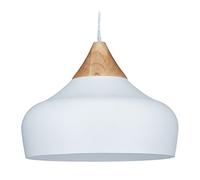 Relaxdays Lámpara de Techo Nórdica de Metal y Madera, Lámpara Colgante Moderna, 129 x 32 cm, E27, Blanco y Natural