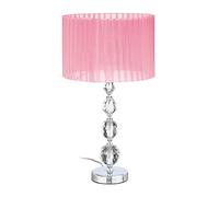 Relaxdays Lámpara Mesa Cristal, Luz Sobremesa Salón, 54 x 29,5 cm, Portalámparas E27, con Pantalla de Tela, Metal, Rosa