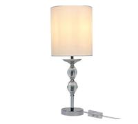 Relaxdays Lámpara mesa cristal y pantalla de tela blanco,plata
