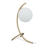 Relaxdays Lámpara Mesa Esfera, Marco Curvo, Metal y Vidrio, E27, Luz Mesita Noche, Salón y Dormitorio, Dorado y Blanco