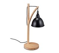 Relaxdays Lámpara Mesa Noche, Tulipa Colgante, Luz Sobremesa Madera, E14, 52 x 18 x 26 cm, Estilo Industrial, Negro