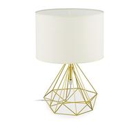 Relaxdays Lámpara Mesita de Noche Estilo Jaula, Luz Sobremesa Vintage E27, Escritorio, Metal, 44x30,5 cm, Blanco y Oro