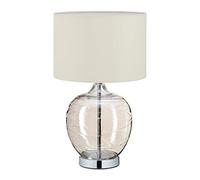 Relaxdays Lámpara Mesita Noche, Base Vidrio y Pantalla Tela, Rosca E14, Luz Sobremesa, 41 x 25 cm, Color a Elección, Poliéster