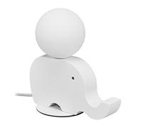 Relaxdays Lámpara Mesita Noche Infantil, G9 7W, Lamparita Niños Bebés, Elefante Madera Bola Cristal, 21x20x10 cm, Blanco