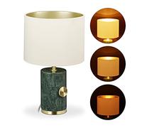Relaxdays Lámpara Mesita Noche Mármol, Pantalla Tela, Luz Sobremesa Intensidad Regulable, 34,5x21, Verde, Dorado, Beige