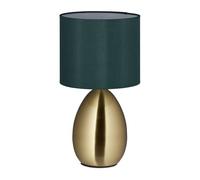 Relaxdays Lámpara Mesita Noche Táctil, Lamparita Moderna, Luz Mesa Lectura, 34 x 18 cm, E14, Con Pantalla, Dorado/Verde