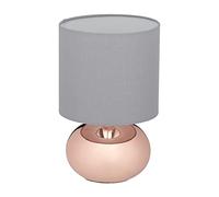 Relaxdays Lámpara Mesita Noche Táctil, Luz Salón Decorativa, Redonda, Casquillo E14, con Pantalla, Plateada y Cobre