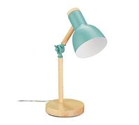 Relaxdays Lámpara para Escritorio, Luz Mesita Ajustable Retro, Madera y Metal, Rosca E14, 45,5 x 14,5 cm, Verde