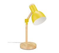 Relaxdays Lámpara para Escritorio, Luz Mesita Ajustable Retro, Madera y Metal, Rosca E14, 45,5 x 14,5 cm, Amarillo