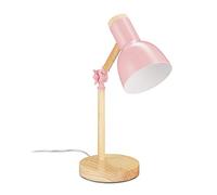 Relaxdays Lámpara para Escritorio, Luz Mesita Ajustable Retro, Madera y Metal, Rosca E14, 45,5 x 14,5 cm, Rosa