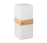 Relaxdays Lámpara para pared QUADER, Foco de pared doble, E27, Cristal mate, Madera, Blanco & Marrón, 28x12x12 cm