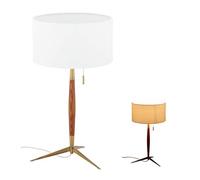 Relaxdays Lámpara Sobremesa, Pantalla Tela, Interruptor Cadena, Salón o Dormitorio, Madera y Metal, Blanco/Marrón/Latón