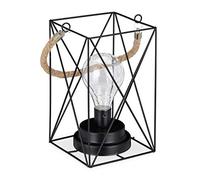 Relaxdays Lámpara Sobremesa Vintage, Rejilla con Bombilla LED, Luz Cálida, Pila, Diseño Estilo Industrial, Negro