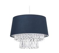 Relaxdays Lámpara Techo Cadenas Cristal, Luz Colgante Pantalla Tela, Lámpara Elegante, E27, 130x32, Azul Oscuro