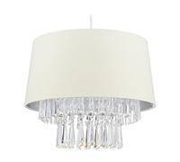 Relaxdays Lámpara Techo Cadenas Cristal, Luz Colgante Pantalla Tela, Lámpara Elegante, E27, 130x32, Champán