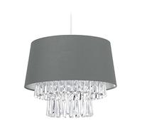 Relaxdays Lámpara Techo Cadenas Cristal, Luz Colgante Pantalla Tela, Lámpara Elegante, E27, 130x32, Gris