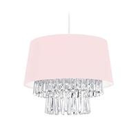 Relaxdays Lámpara Techo Cadenas Cristal, Luz Colgante Pantalla Tela, Lámpara Elegante, E27, 130x32, Rosado