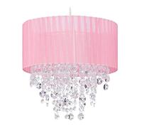 Relaxdays Lámpara Techo Cristal, Pantalla Tela Organza, Candelabro, Luz Colgante, Salón o Comedor, 122 x 32 cm, Rosada