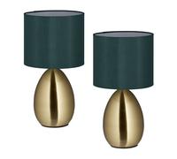 Relaxdays Lámparas mesa set de 2 verde oscuro,oro