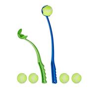 relaxdays Lanzador Pelotas, Azul y Verde, Juego de 2 Unidades con 5 Bolas, Juguete Perros, Plástico