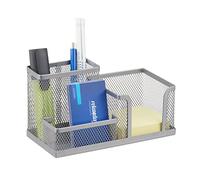 Relaxdays Lapicero Grande con Compartimentos, Metal, Plateado, 10 x 18.5 x 9.5 cm