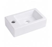 Relaxdays Lavabo 10x37x18 cm, con orificio para grifo, blanco | sin rebosadero, cerámica, efecto loto, de pared