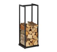 Relaxdays Leñero Alto de Metal, Soporte de Leña, Estantería para Secar Troncos, Chimenea, Estufa, 95x37x30 cm, Negro, Acero